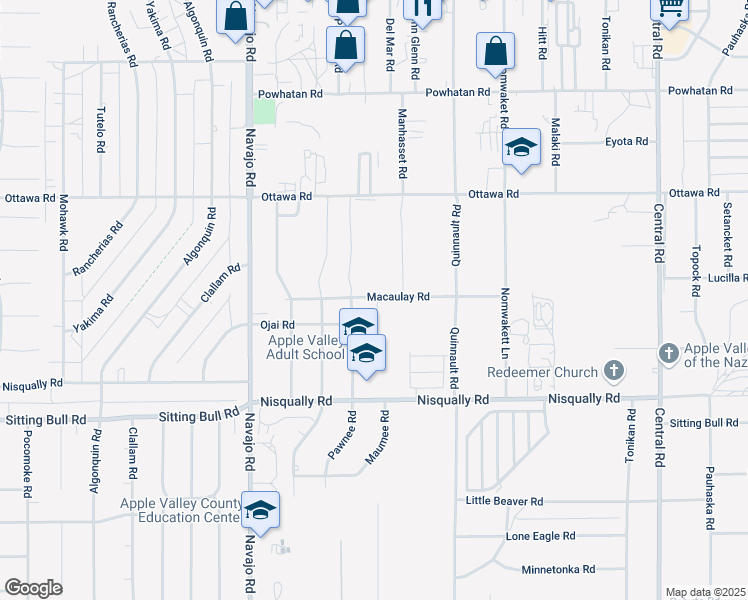 map of restaurants, bars, coffee shops, grocery stores, and more near 13097 Pawnee Road in Apple Valley