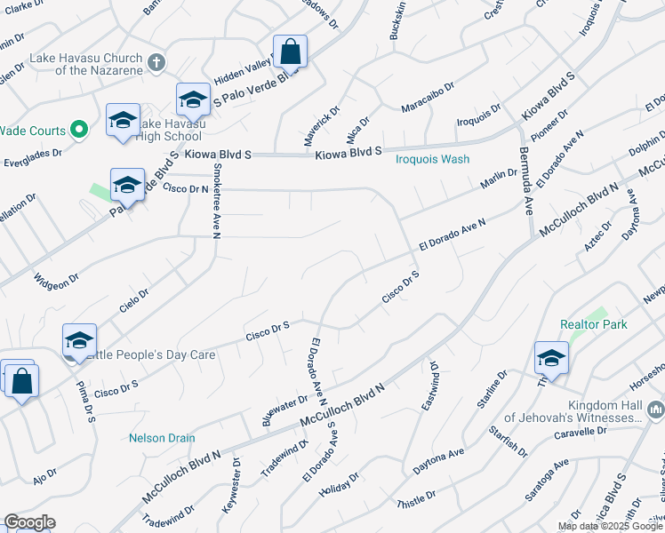 map of restaurants, bars, coffee shops, grocery stores, and more near 175 Hunter Lane in Lake Havasu City