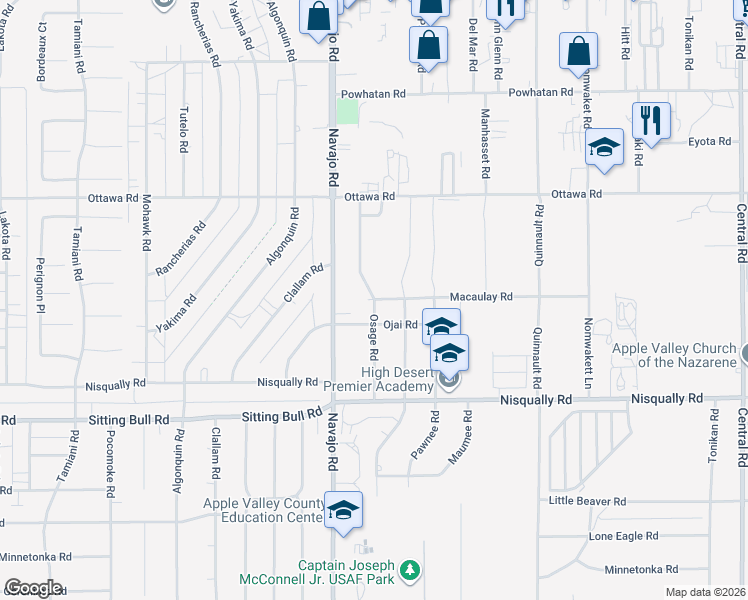 map of restaurants, bars, coffee shops, grocery stores, and more near 13285 Osage Road in Apple Valley