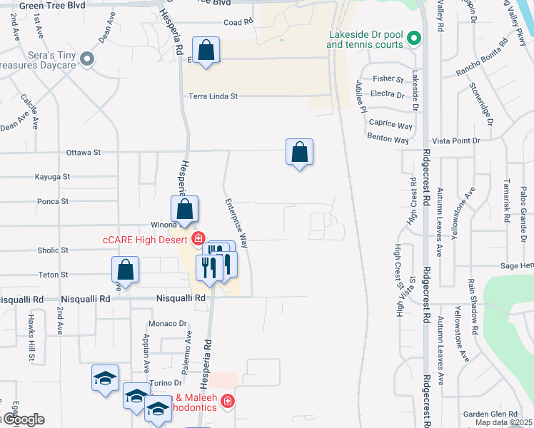map of restaurants, bars, coffee shops, grocery stores, and more near 12979 Enterprise Way in Victorville