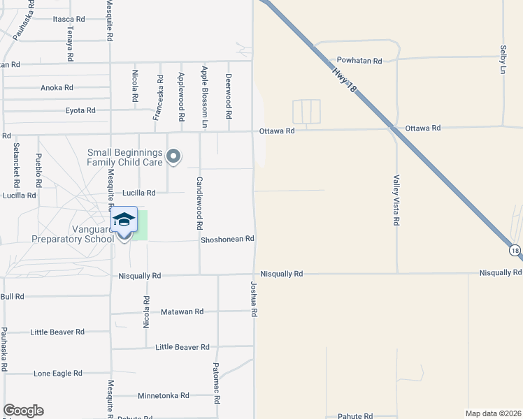 map of restaurants, bars, coffee shops, grocery stores, and more near 13033 Joshua Road in Apple Valley