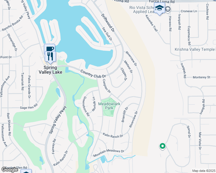map of restaurants, bars, coffee shops, grocery stores, and more near 13095 Caspian Drive in Victorville
