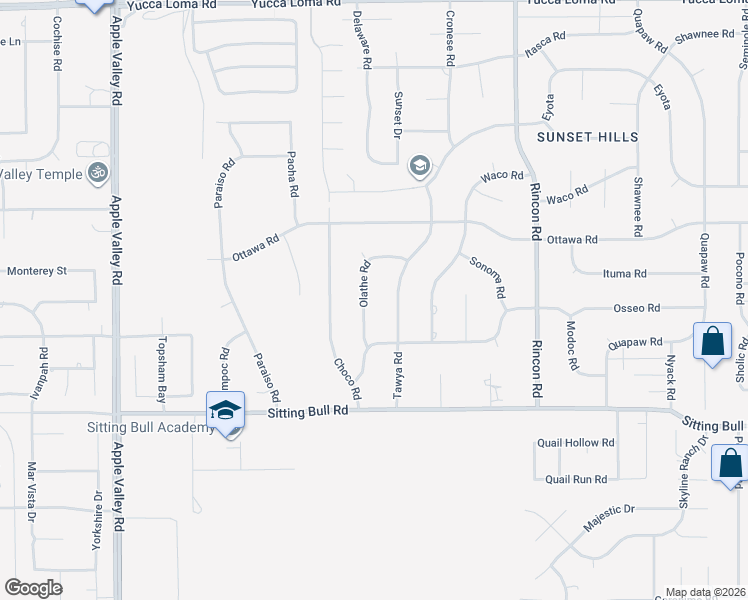map of restaurants, bars, coffee shops, grocery stores, and more near 13111 Olathe Road in Apple Valley
