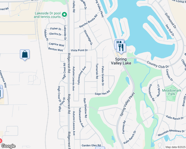 map of restaurants, bars, coffee shops, grocery stores, and more near 17860 Idyllwild Lane in Victorville