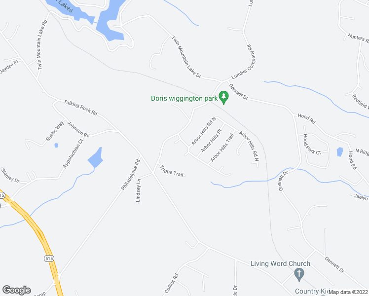 map of restaurants, bars, coffee shops, grocery stores, and more near 10 Arbor Hills Road South in Talking Rock