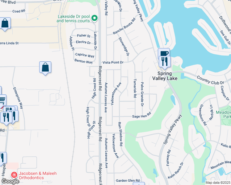 map of restaurants, bars, coffee shops, grocery stores, and more near 13135 Yellowstone Avenue in Victorville