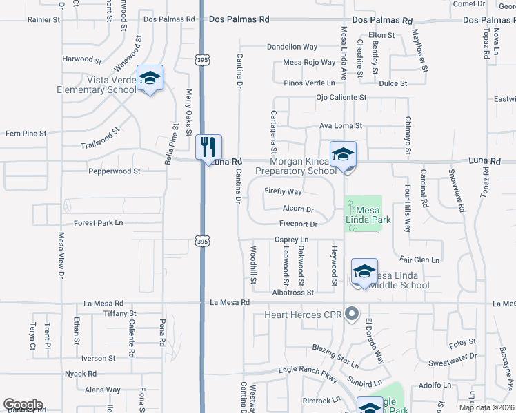 map of restaurants, bars, coffee shops, grocery stores, and more near 13168 Dixon Street in Victorville