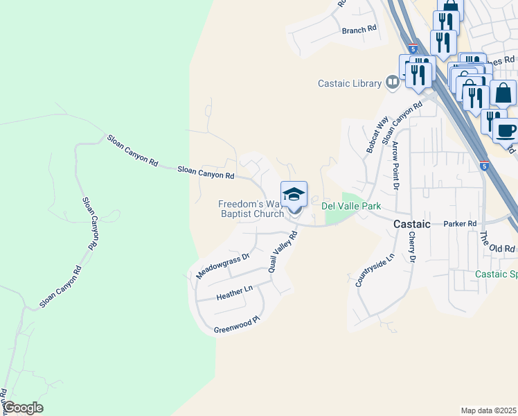 map of restaurants, bars, coffee shops, grocery stores, and more near 28456 Sloan Canyon Road in Castaic