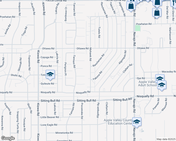 map of restaurants, bars, coffee shops, grocery stores, and more near 13116 Mohawk Road in Apple Valley
