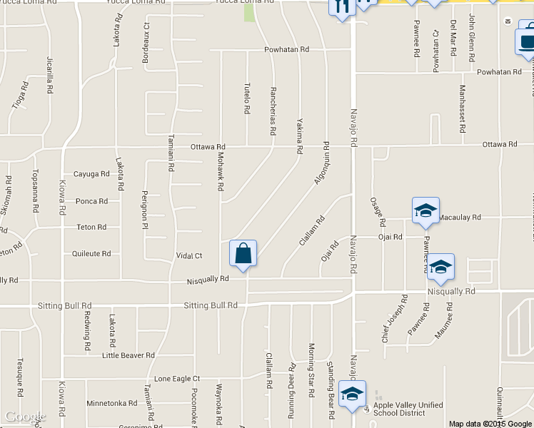 map of restaurants, bars, coffee shops, grocery stores, and more near 13129 Yakima Road in Apple Valley