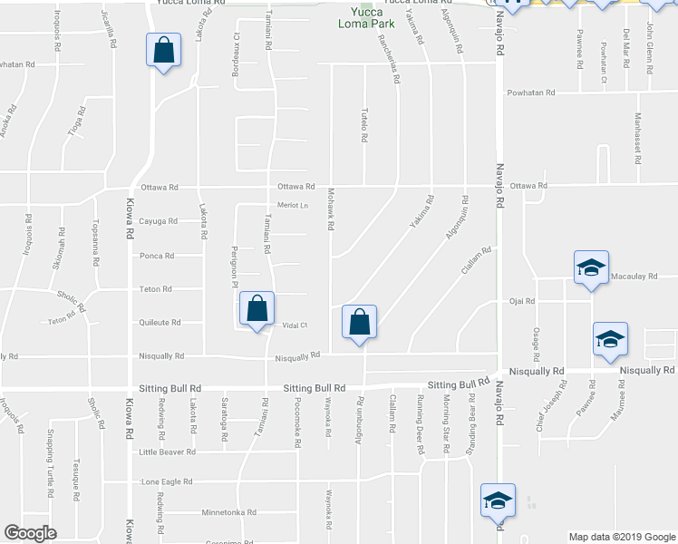map of restaurants, bars, coffee shops, grocery stores, and more near 13089 Mohawk Road in Apple Valley