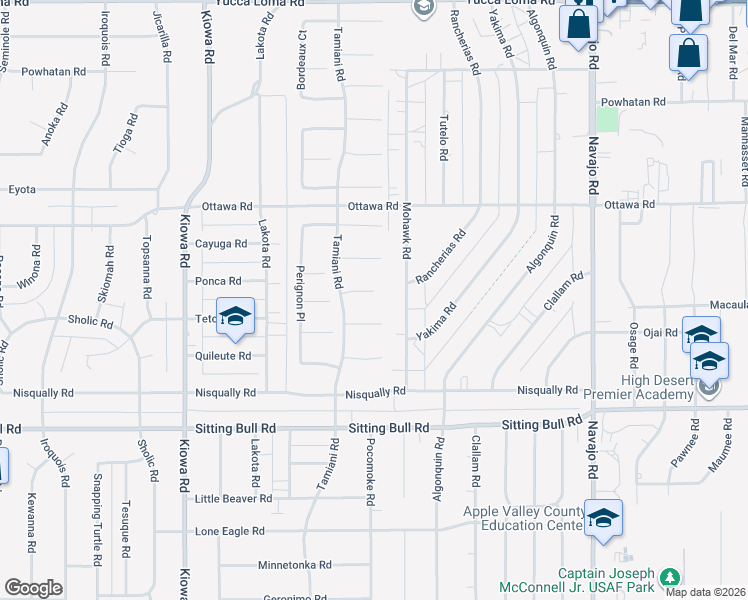 map of restaurants, bars, coffee shops, grocery stores, and more near 21274 Tannin Place in Apple Valley