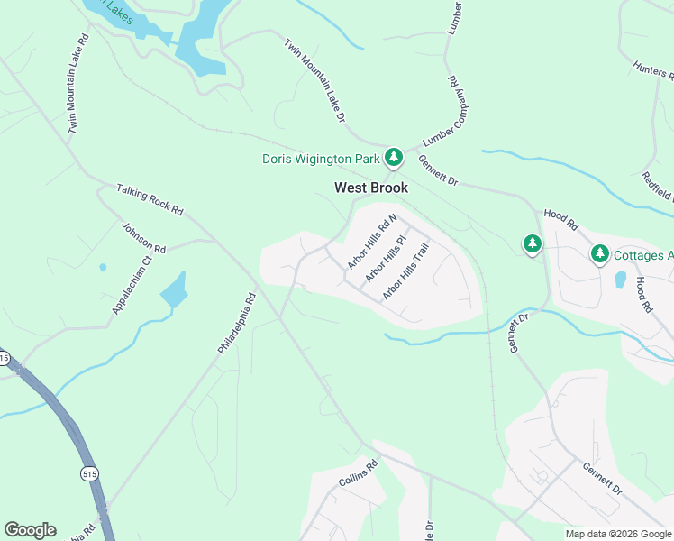 map of restaurants, bars, coffee shops, grocery stores, and more near 10 Arbor Hills Road South in Talking Rock