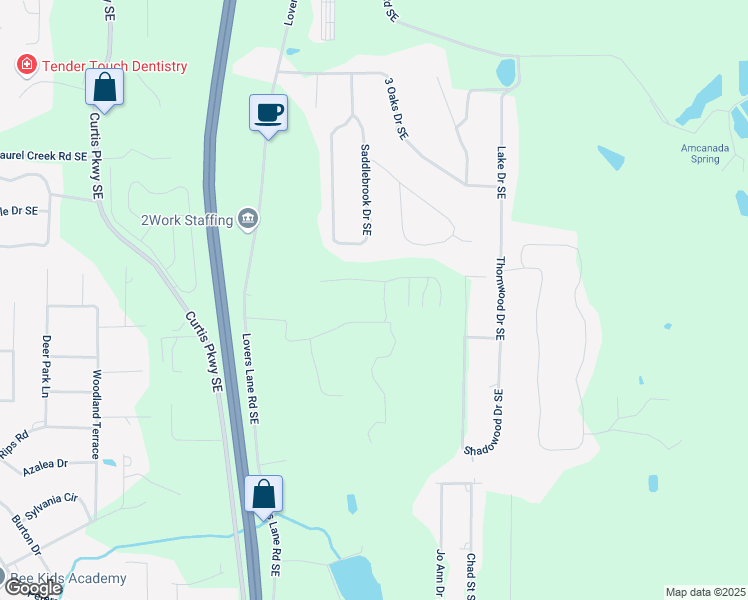 map of restaurants, bars, coffee shops, grocery stores, and more near Lavender Circle in Calhoun