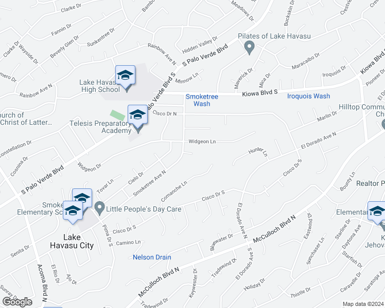 map of restaurants, bars, coffee shops, grocery stores, and more near 2688 Clipper Lane in Lake Havasu City