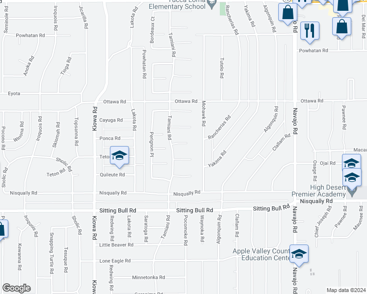 map of restaurants, bars, coffee shops, grocery stores, and more near 21257 Seibel Lane in Apple Valley