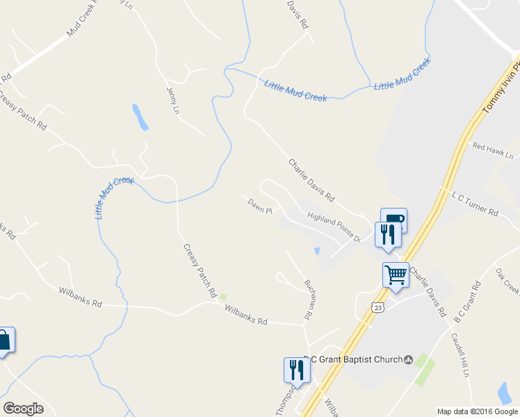 map of restaurants, bars, coffee shops, grocery stores, and more near Dawn Place in Alto