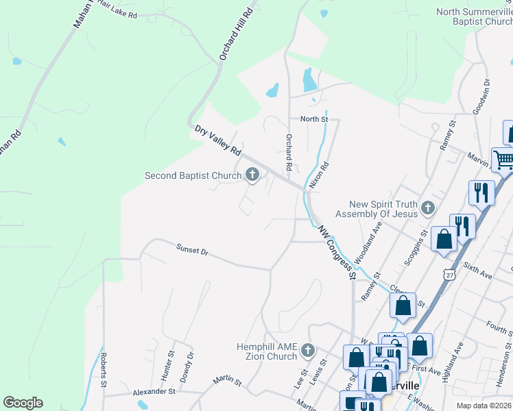 map of restaurants, bars, coffee shops, grocery stores, and more near 137 Church Street in Summerville