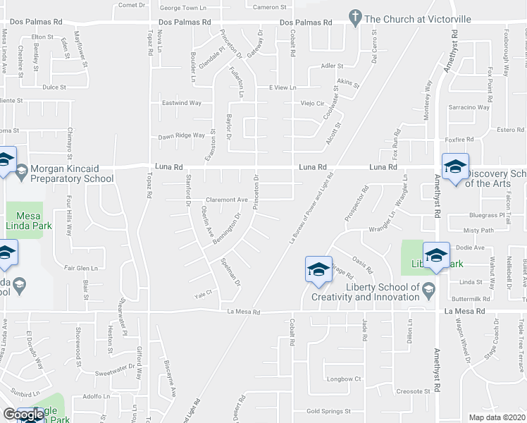 map of restaurants, bars, coffee shops, grocery stores, and more near 13218 Davidson Circle in Victorville