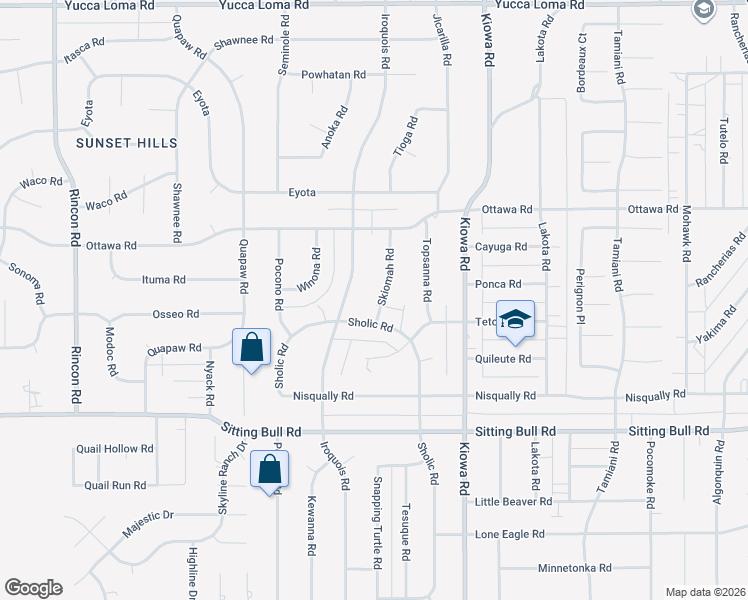 map of restaurants, bars, coffee shops, grocery stores, and more near 13120 Skiomah Road in Apple Valley