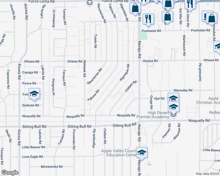 map of restaurants, bars, coffee shops, grocery stores, and more near 13086 Algonquin Road in Apple Valley