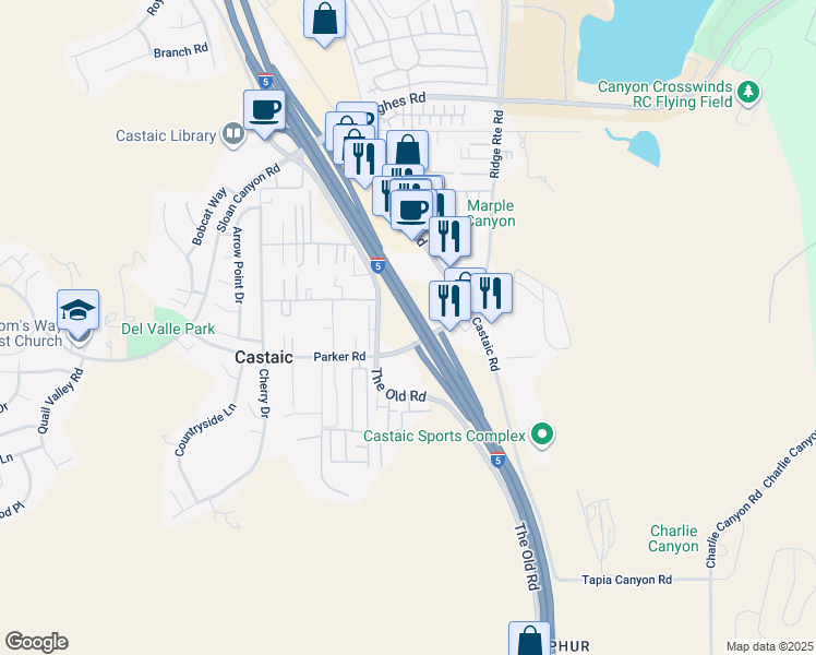 map of restaurants, bars, coffee shops, grocery stores, and more near in Santa Clarita