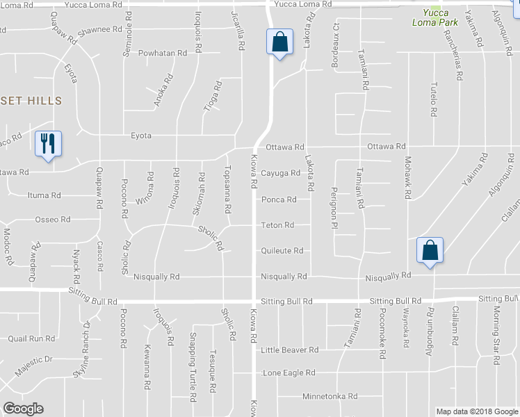 map of restaurants, bars, coffee shops, grocery stores, and more near 13125 Kiowa Road in Apple Valley