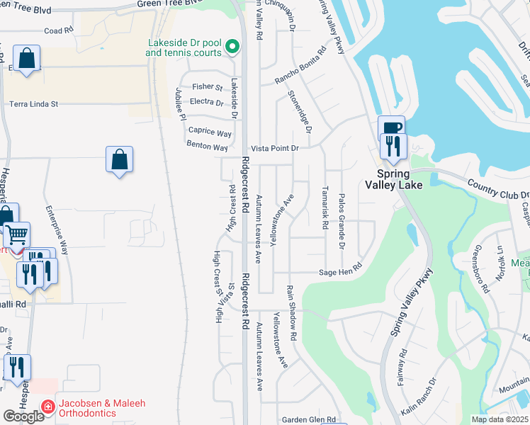 map of restaurants, bars, coffee shops, grocery stores, and more near 13145 Autumn Leaves Avenue in Victorville