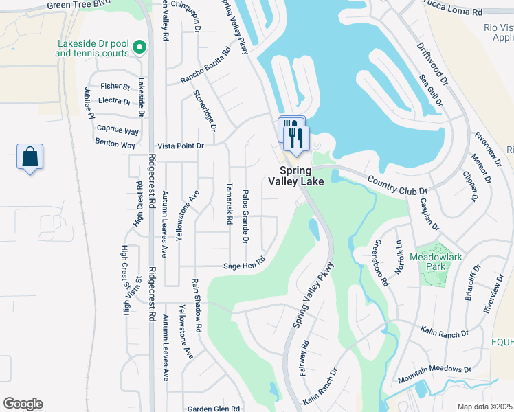 map of restaurants, bars, coffee shops, grocery stores, and more near 13150 Candleberry Lane in Victorville
