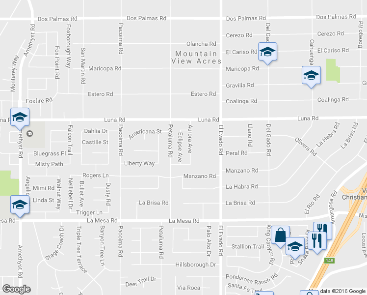 map of restaurants, bars, coffee shops, grocery stores, and more near 13189 Eclipse Avenue in Victorville