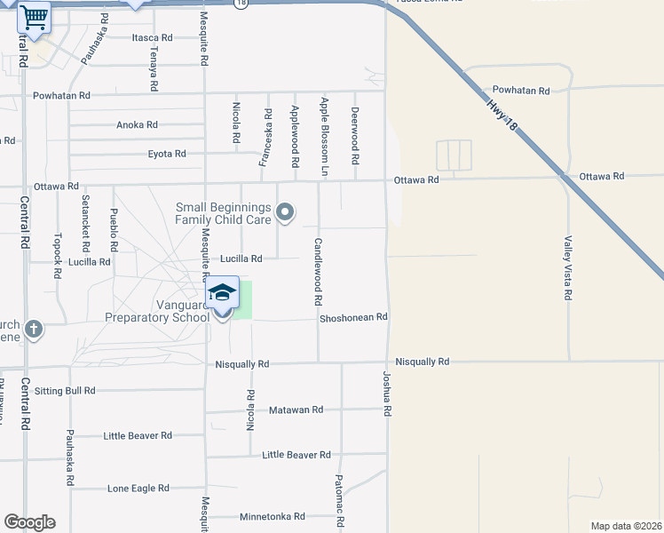 map of restaurants, bars, coffee shops, grocery stores, and more near 13073 Candlewood Road in Apple Valley