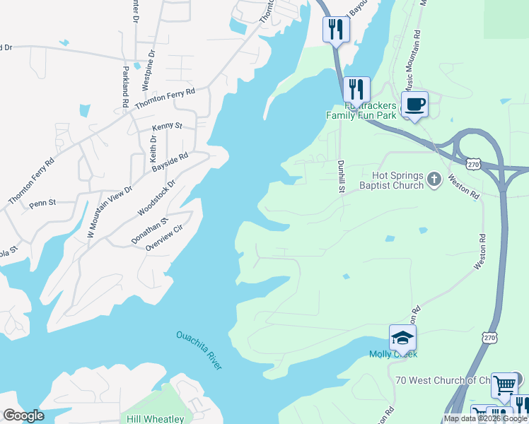 map of restaurants, bars, coffee shops, grocery stores, and more near 437 Lockhaven Point in Hot Springs