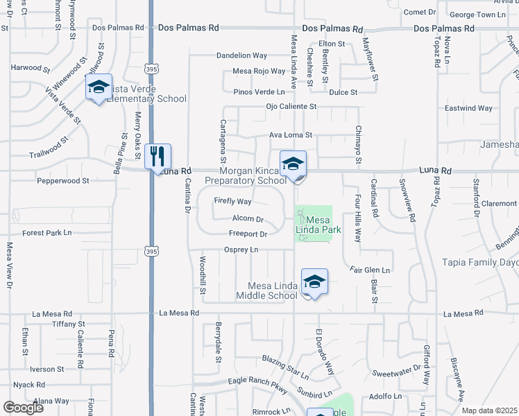 map of restaurants, bars, coffee shops, grocery stores, and more near 12394 Firefly Way in Victorville