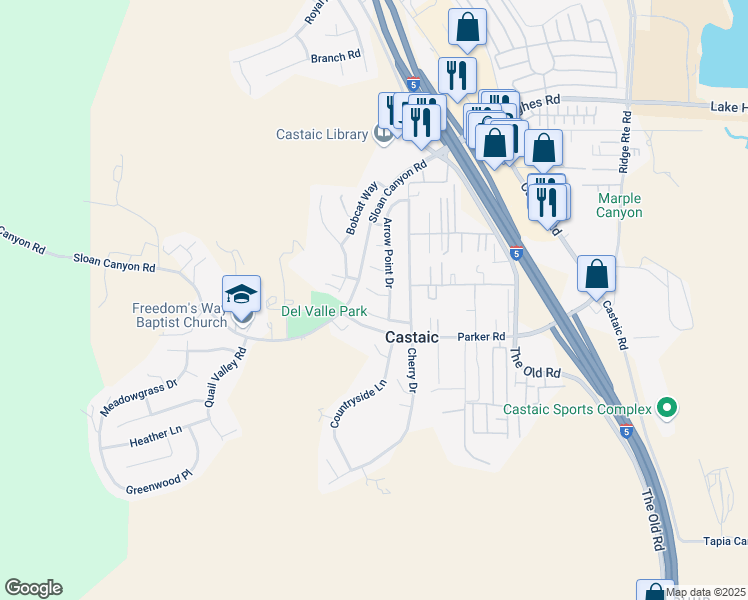 map of restaurants, bars, coffee shops, grocery stores, and more near 28014 Fox Run Circle in Castaic