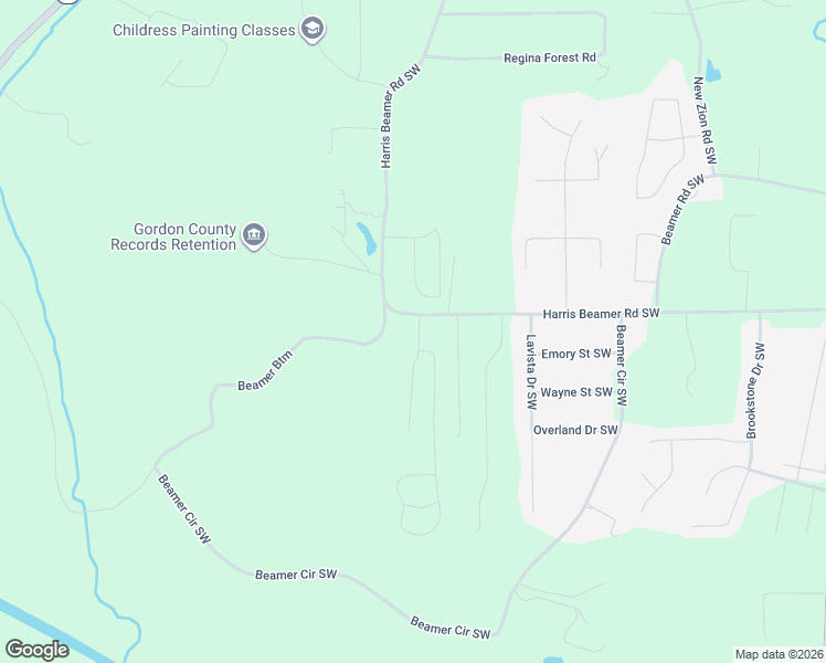 map of restaurants, bars, coffee shops, grocery stores, and more near 119 Village Way Southwest in Calhoun