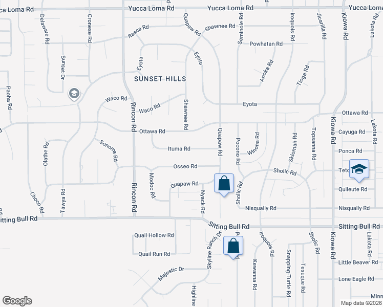 map of restaurants, bars, coffee shops, grocery stores, and more near 20382 Ituma Road in Apple Valley