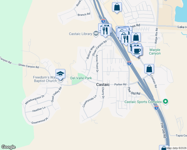 map of restaurants, bars, coffee shops, grocery stores, and more near 28014 Fox Run Circle in Castaic