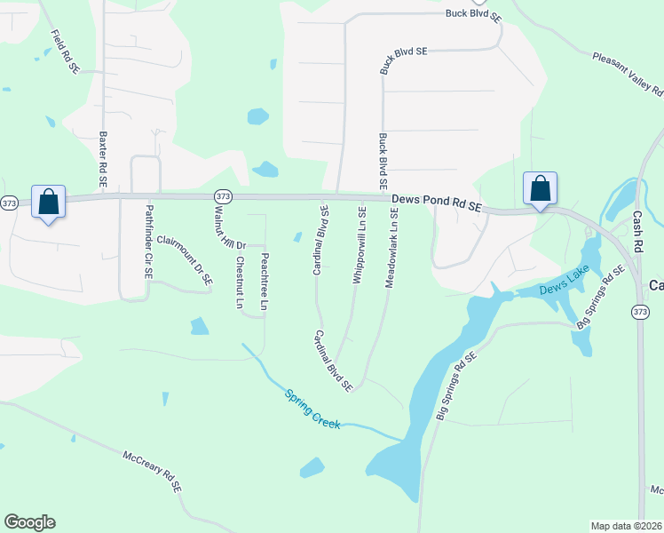 map of restaurants, bars, coffee shops, grocery stores, and more near 191 Whipporwill Lane Southeast in Calhoun