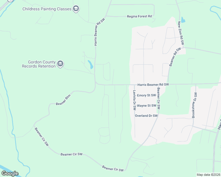 map of restaurants, bars, coffee shops, grocery stores, and more near 682 Harris Beamer Rd SW in Calhoun