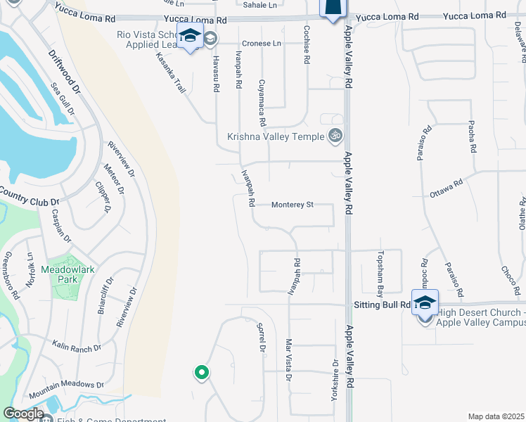 map of restaurants, bars, coffee shops, grocery stores, and more near 19135 Monterey Street in Apple Valley