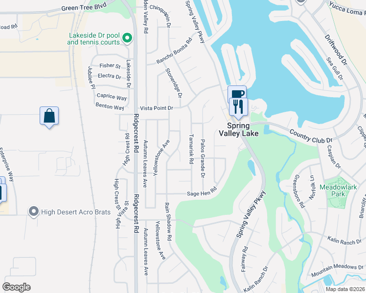 map of restaurants, bars, coffee shops, grocery stores, and more near 13195 Rain Shadow Road in Victorville