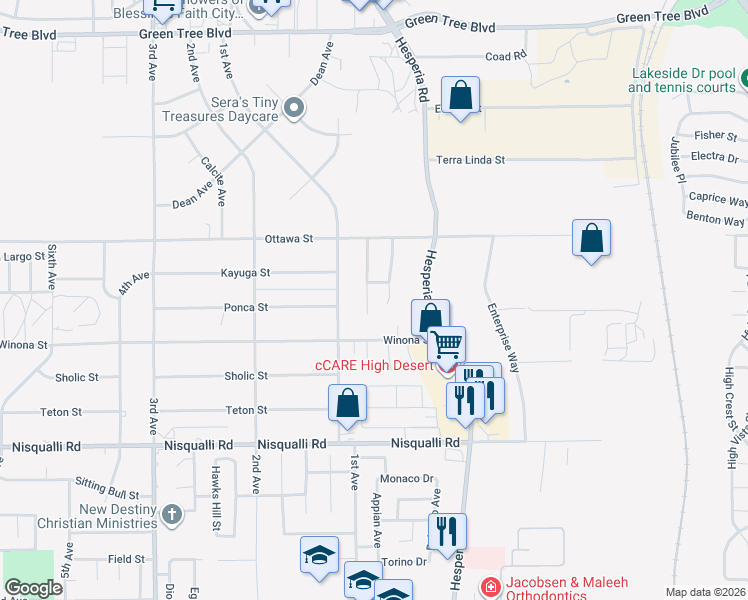 map of restaurants, bars, coffee shops, grocery stores, and more near 13179 Butte Avenue in Victorville