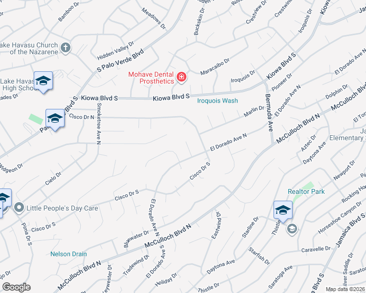 map of restaurants, bars, coffee shops, grocery stores, and more near 145 Seneca Lane in Lake Havasu City