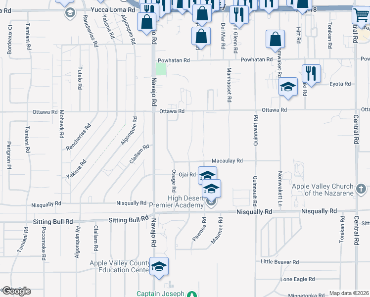map of restaurants, bars, coffee shops, grocery stores, and more near 13096 Chief Joseph Road in Apple Valley