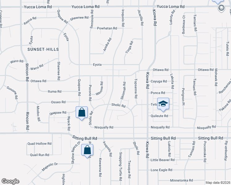 map of restaurants, bars, coffee shops, grocery stores, and more near 13166 Skiomah Road in Apple Valley