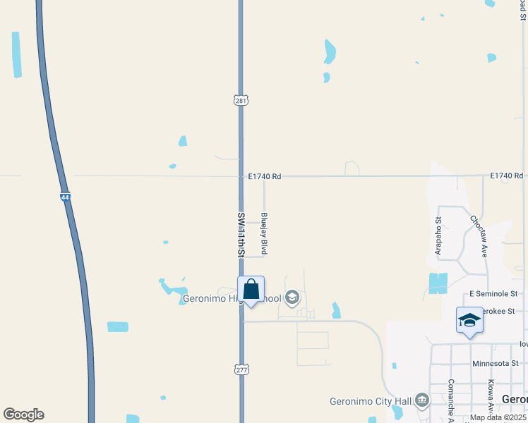 map of restaurants, bars, coffee shops, grocery stores, and more near 137A Bluejay Boulevard in Geronimo