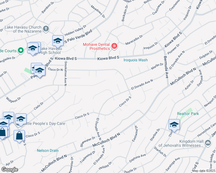 map of restaurants, bars, coffee shops, grocery stores, and more near 2888 Widgeon Lane in Lake Havasu City