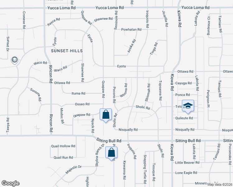 map of restaurants, bars, coffee shops, grocery stores, and more near 13174 Pocono Road in Apple Valley