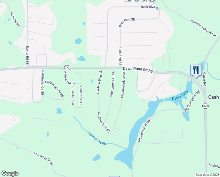 map of restaurants, bars, coffee shops, grocery stores, and more near 191 Whipporwill Lane Southeast in Calhoun