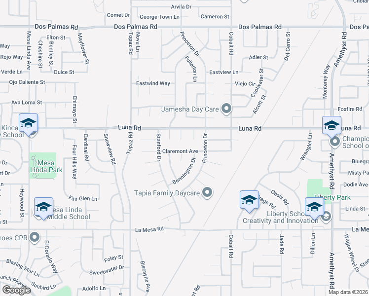 map of restaurants, bars, coffee shops, grocery stores, and more near 13116 Claremont Avenue in Victorville